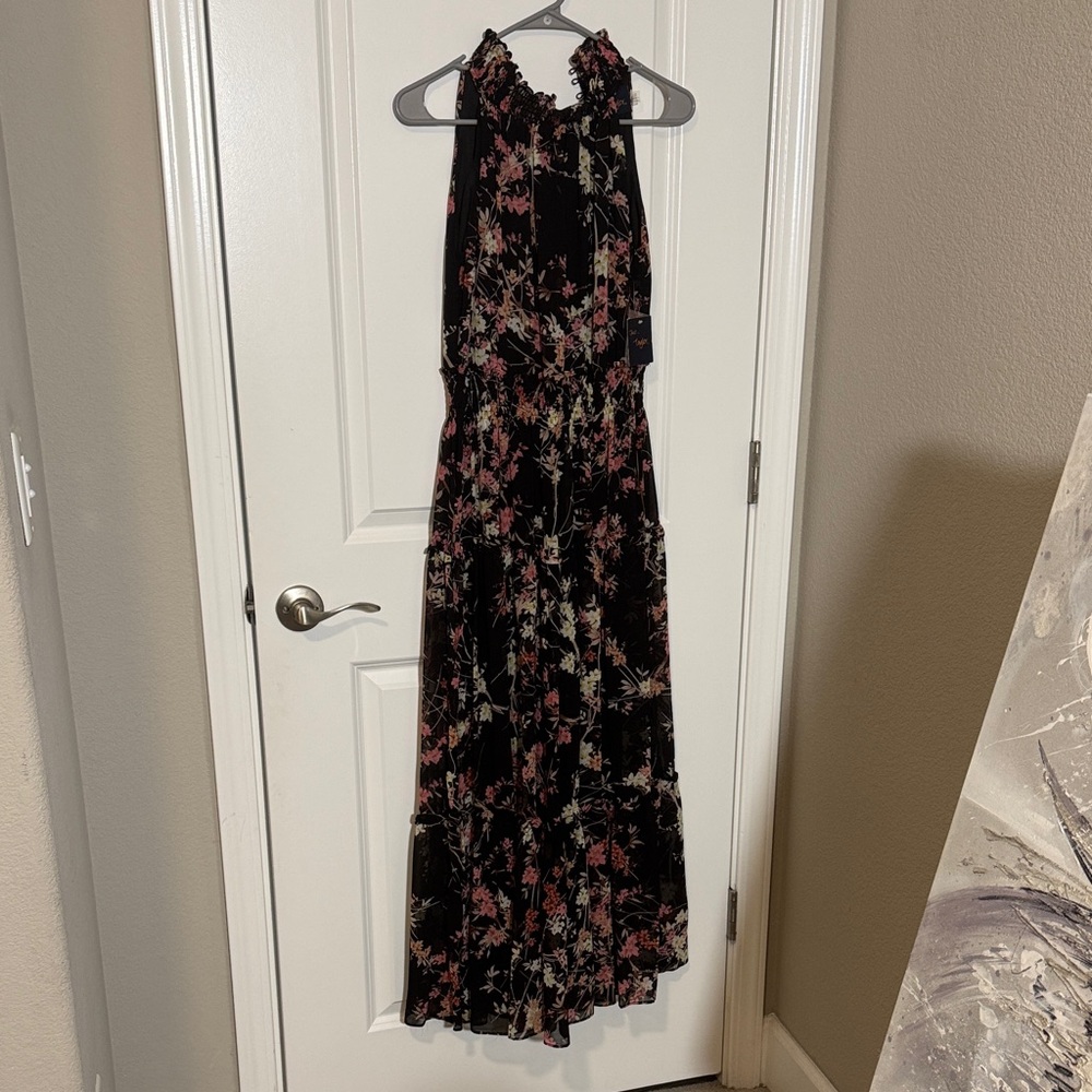 Black Floral Halter Maxi Dress